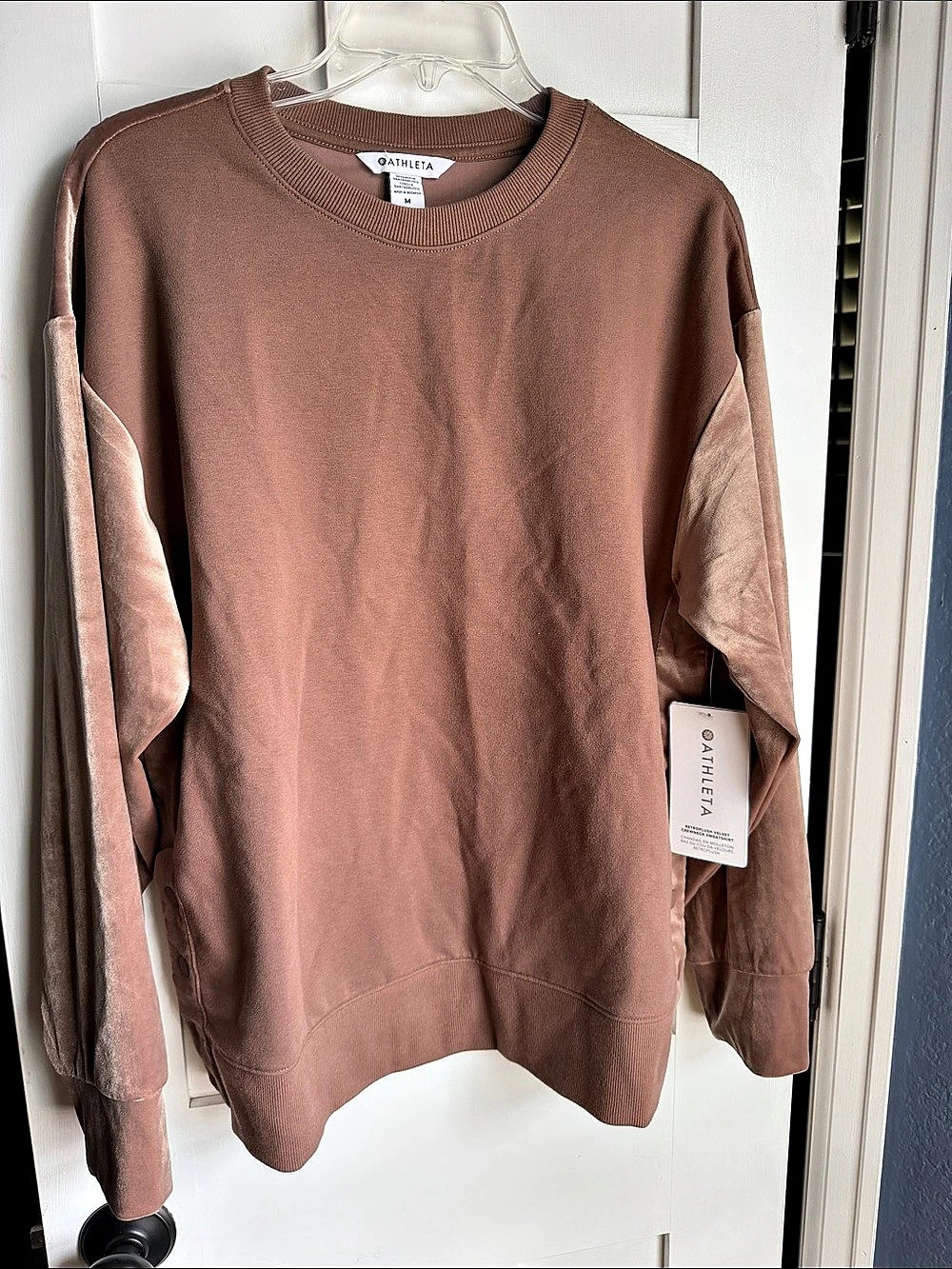Athleta Retroplush Velvet Crewneck Sweatshirt Brown Medium NWT